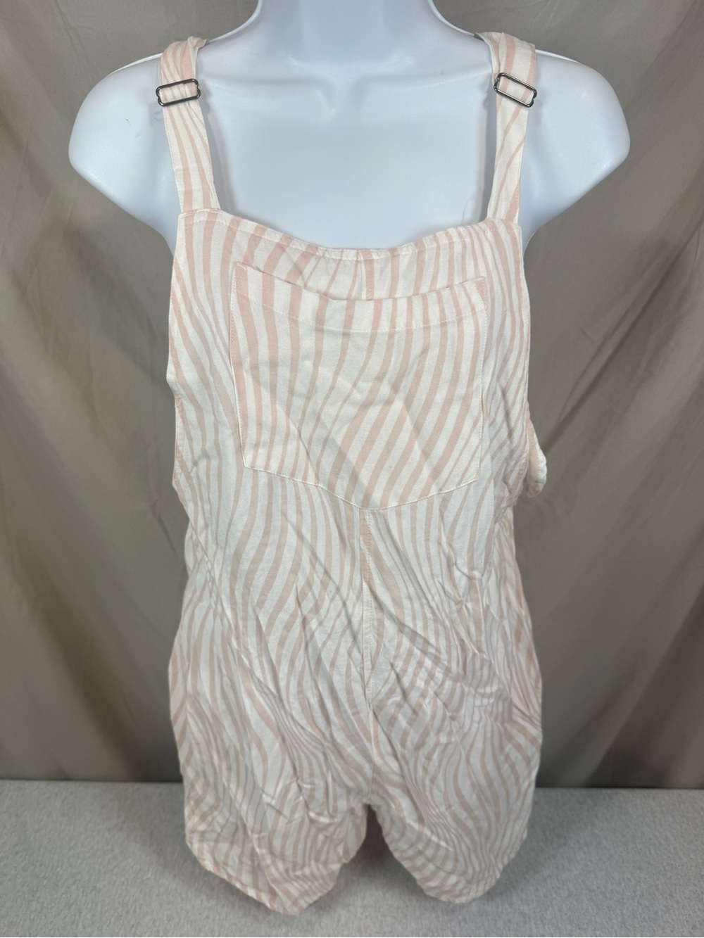 RVCA Pink/White Shortall Romper- Size Medium